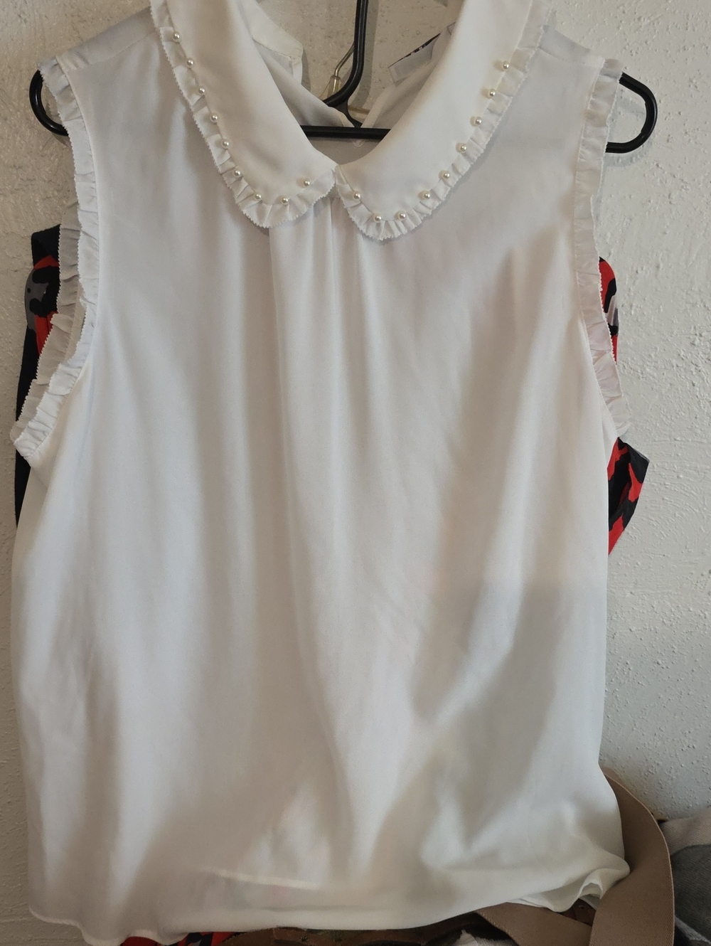 Elle White Blouse with Pearl-Embellished Peter Pan Collar